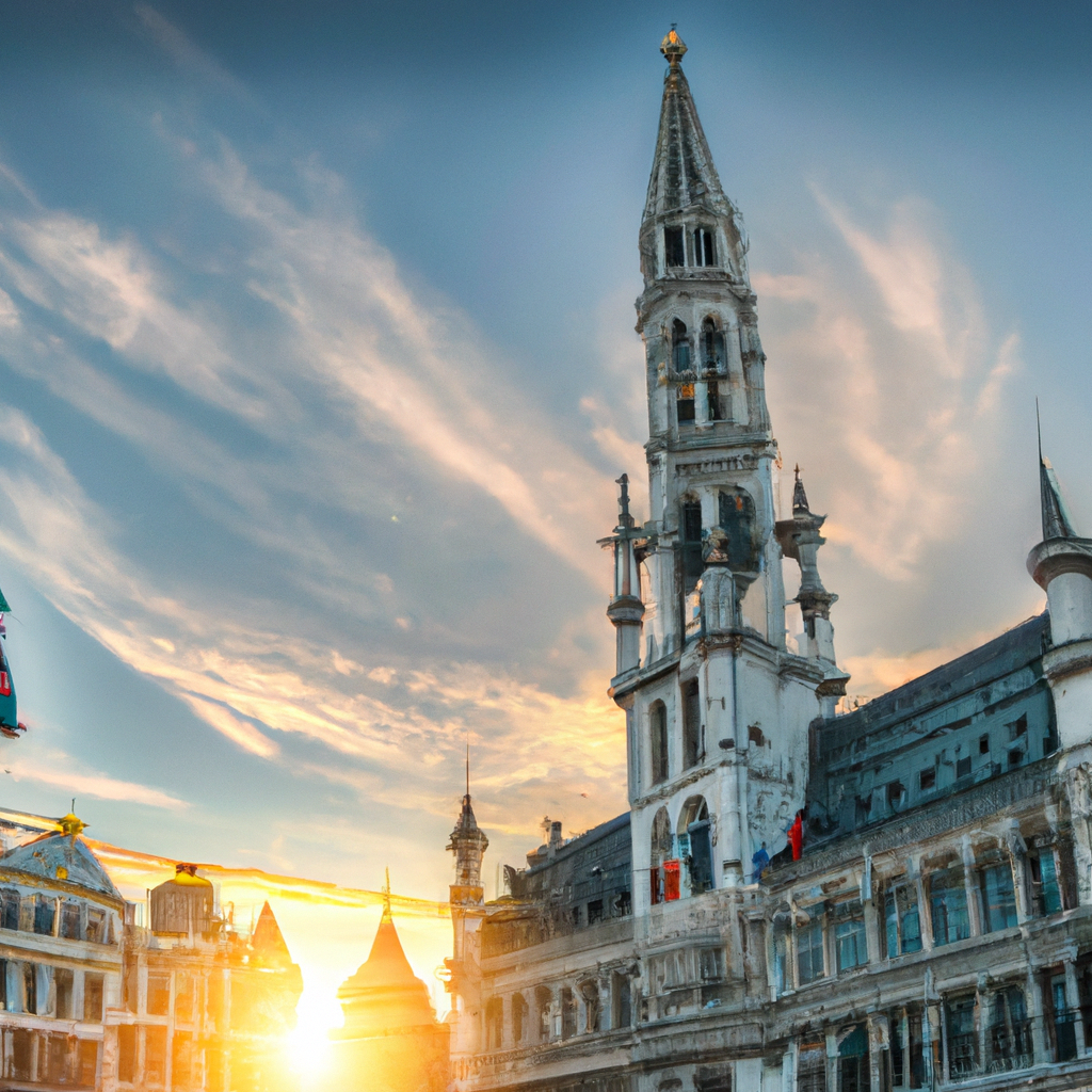 Grote Markt in Brussel bij zonsopgang, historisch stadhuis en pleingebouwen